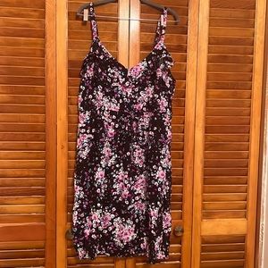 Black Floral Challis Ruffle Dress